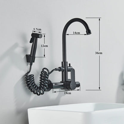 Kitchen Faucet With Spray Gun Wall Mounted Hot Cold Water Mixer Tap Rotatable Faucets Dual Water Mode No Dead corner Cleaning