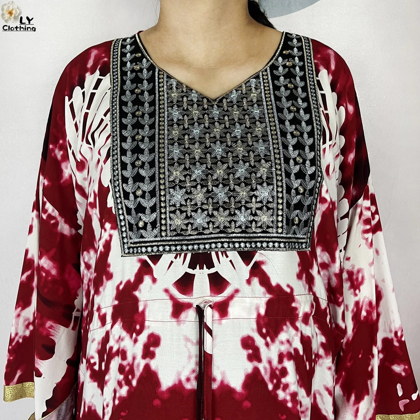 2025 New African Abaya For Women Dress Loose Batwing Sleeve Pockets High-quality Tie-dye Pure Cotton Fabric Women Islam Clothing.