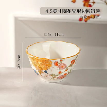 1PC Chinese-style Ceramic Plates New Flower-patterned Dinner Plates Ceramic Fruit Salad Plates Exquisite Kitchen Accessories