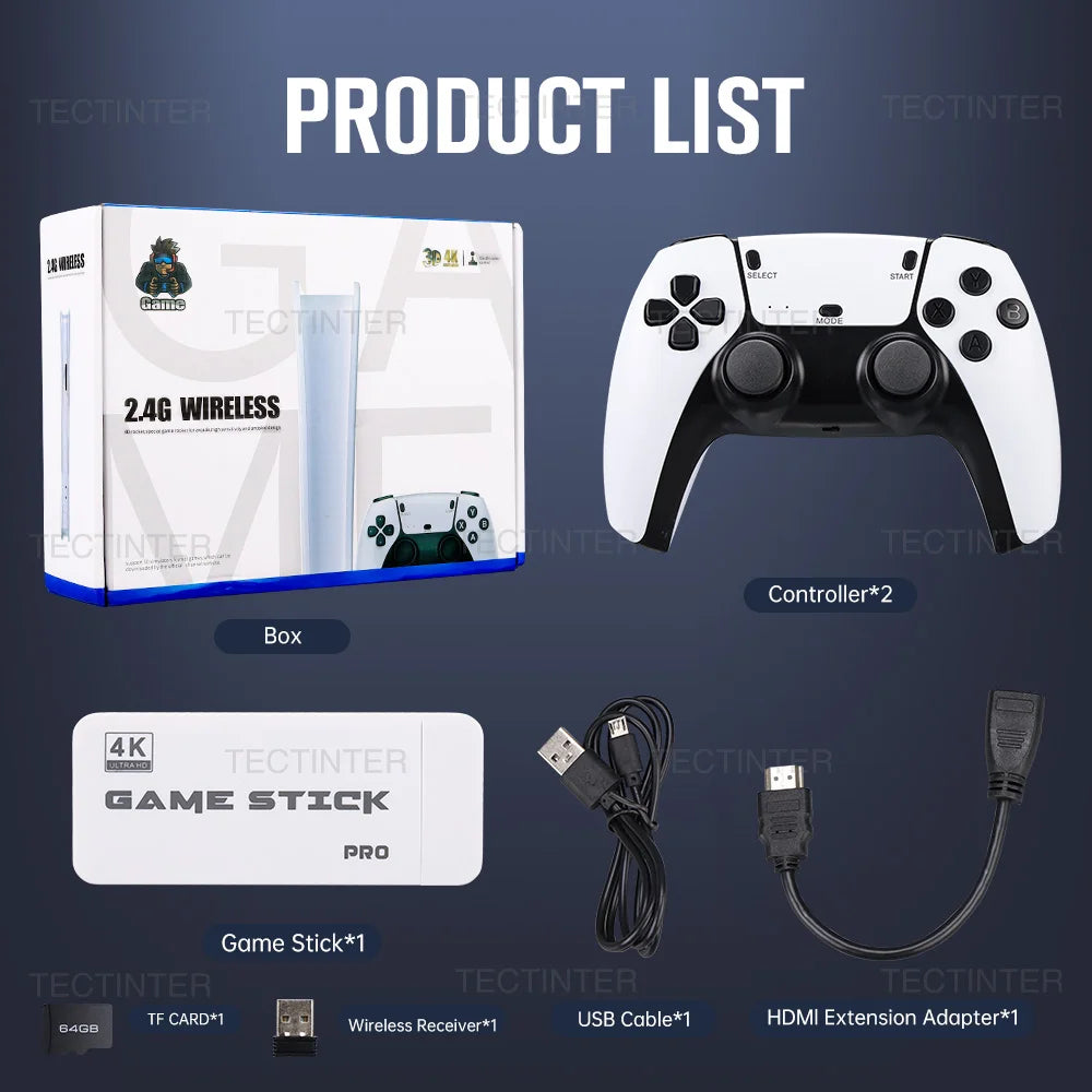 M15 Video Game Console 4K TV Game Stick 64G Built-in 20000 Games Retro Handheld Game Player With Wireless Controller Gamepad.