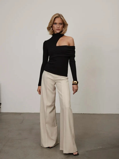 Women's Y2k Sexy One Shoulder Long Sleeve Turtleneck Top Shirt Women's Night Club Trendy One Shoulder Shirt Top Blouse.