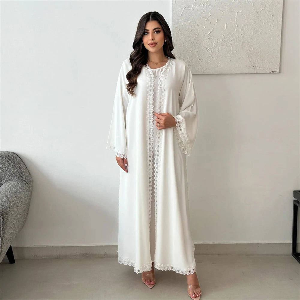 White Open Kimono Abaya Dubai Luxury 2024 Muslim Lace Abayas For Women Kaftan Dress Kebaya Islamic Clothing Robe Femme Musulmane.
