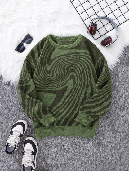 New Popular Street Ripped Abstract Starry Sky Pattern Pullover Ripped Sweater Casual Round Neck Knitted Men's Pullover