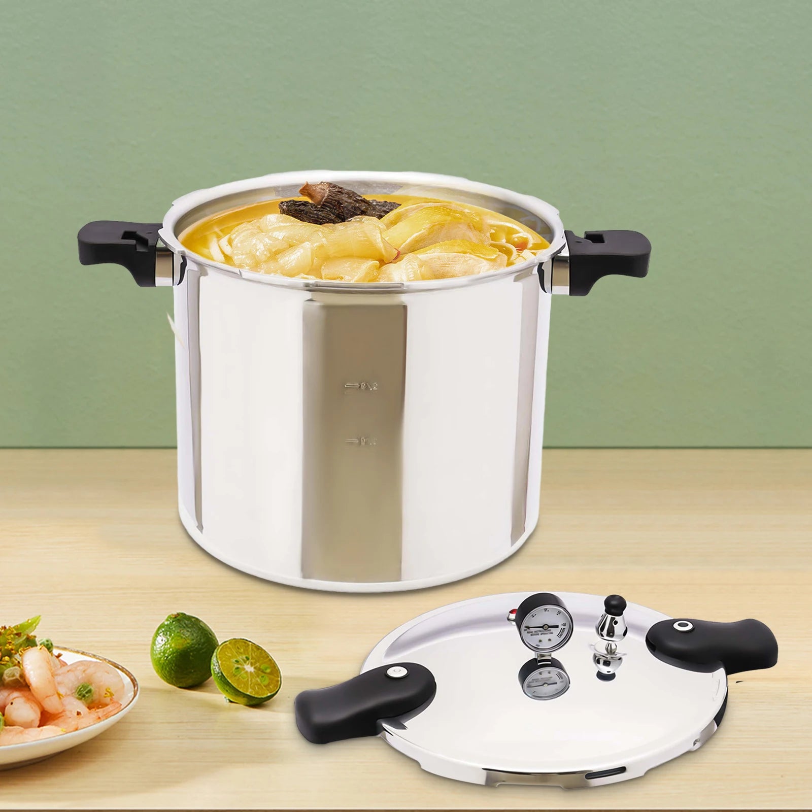 22L Aluminium Alloy Pressure Canner 90Kpa Thickened Explosion-proof Pressure Cooker Pot with Pressure Gauge and Safety Valve.