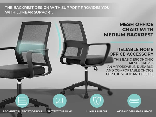 Sukida Bürostuhl, ergonomischer Mesh-Gaming-Stuhl mit mittlerer Rückenkissen, Lordosenstütze für die Arbeit zu Hause und im Schlafzimmer