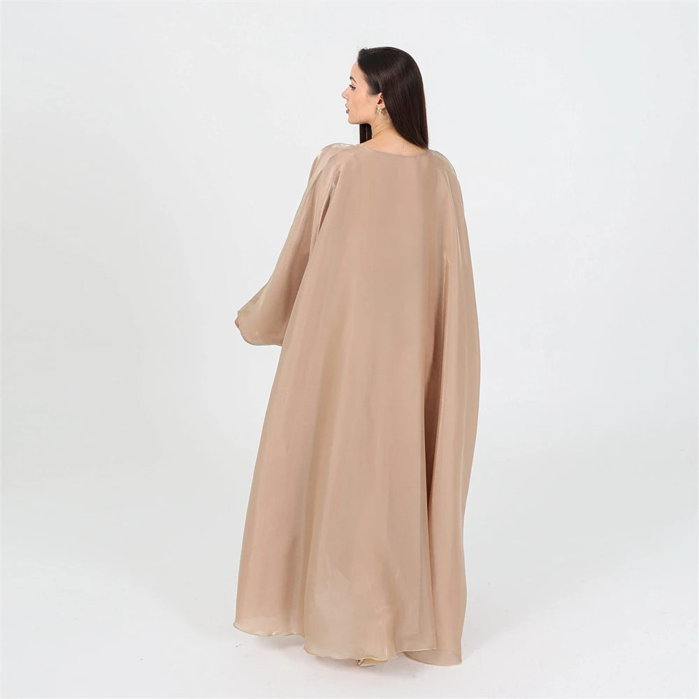 Muslim Kaftan Dress Satin Batwing Abaya For Women Dubai Luxury 2024 Islam Kebaya Robe Caftan Marocain Femme Musulmane Vestidos.