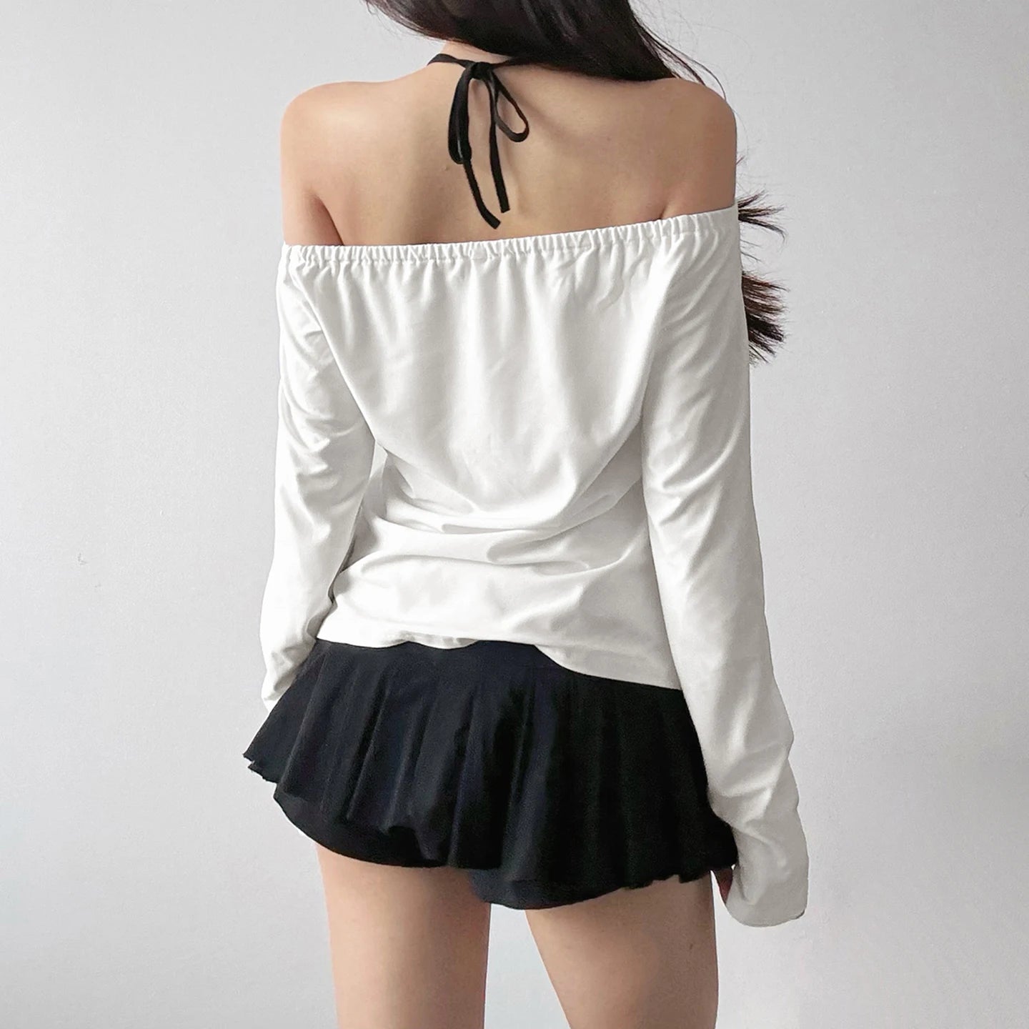 2025 Autumn Winter Women Korean Fake Two Pieces Slash Neck Top 2000s Long Sleeve T-Shirt Kpop Tees Y2k Design Coquette Gyaru New.