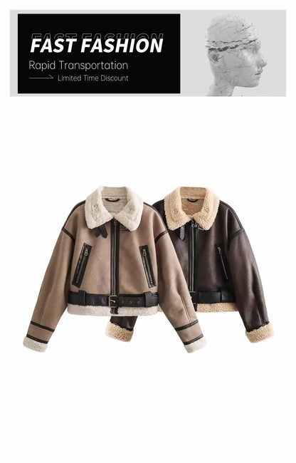 2024 Herbst/Winter Neues Produkt Lässige Damenbekleidung Flip-Kragen-Fell Integrierter lockerer und vielseitiger Kurzjackenmantel