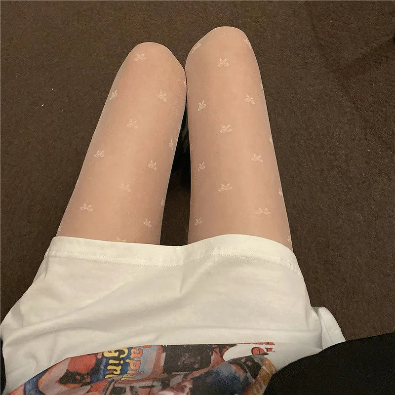 Black Polka Dot Butterfly Knot Tights Ultra Thin Women's Stockings Prevent Snagging Sexy Silk Pantyhose Spring Summer