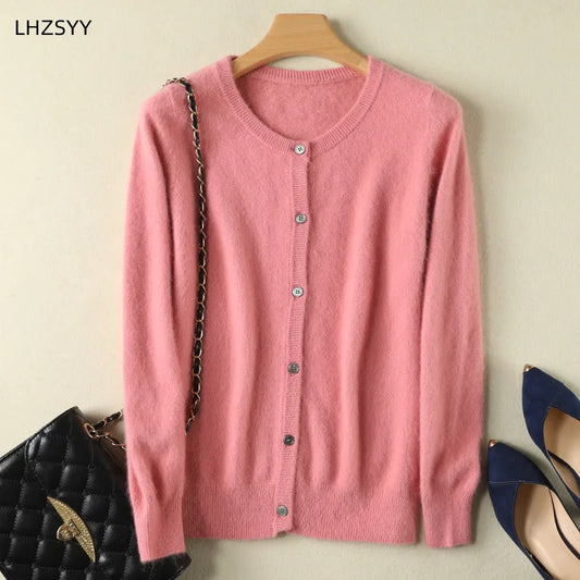 Women Cardigan Large Size Warm Pure Mink Cashmere Sweaters O-neck Loose Coat Female Sweater Ladies' Jacket Solid Knit Cardigans.