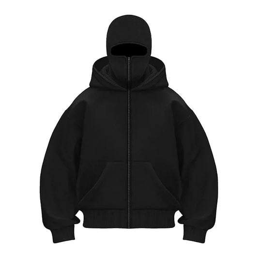 Sturmhaube Herren Kapuzenpullover mit Reißverschluss, Winter, warm, lässig, Y2K mit Kapuze, Gesichtsmaske, Reißverschluss-Design, Sportjacke, Outdoor-Aktivitäten