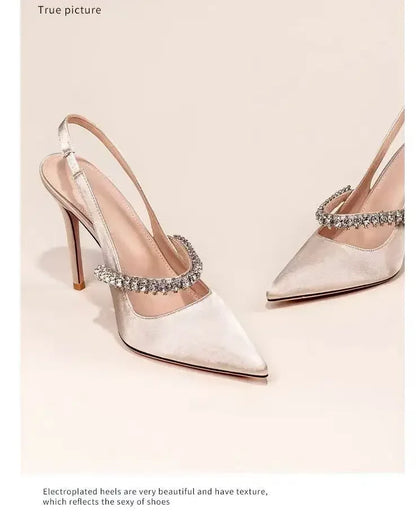 Women's Water Diamond 2025 New Slim Heeled Pointed High-heeled Shoes with A Headband and Sandals for Women's Singles.