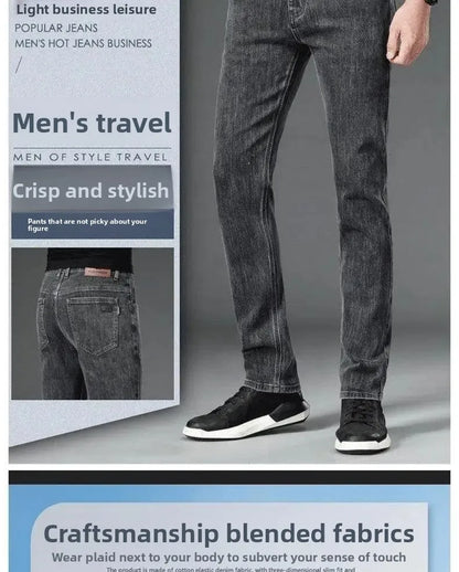 Loose Casual Jeans for Men Mid-aged Thick Winter Long Pants Business Style Straight Leg Spring Autumn Korean Version.