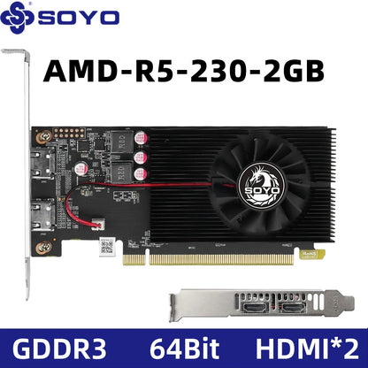 SOYO Graphics Cards R5 230 2G DDR3 64bit HDMI*2 compatibility For Desktop Gaming Computer Components GPU Video Card.