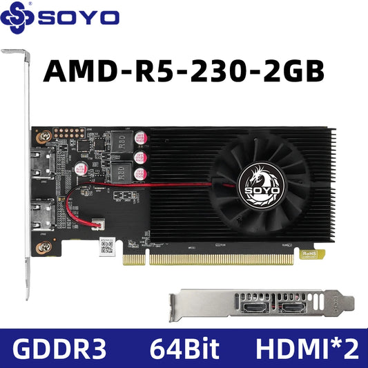 SOYO Graphics Cards R5 230 2G DDR3 64bit HDMI*2 compatibility For Desktop Gaming Computer Components GPU Video Card.