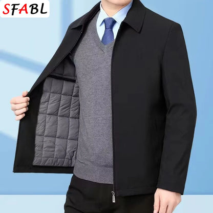Warm Fleece Autumn Winter Jackets for Men Business Office Dress Coat Casual Men's Winter Jacket Solid Color Luxury Outerwear Man.