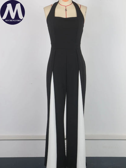 Jumpsuits for Woman Summer New Sexy Color Block Sleeveless Sling Jumpsuit Fashionable Slim Fit Backless Straight Leg Jumpsuit.