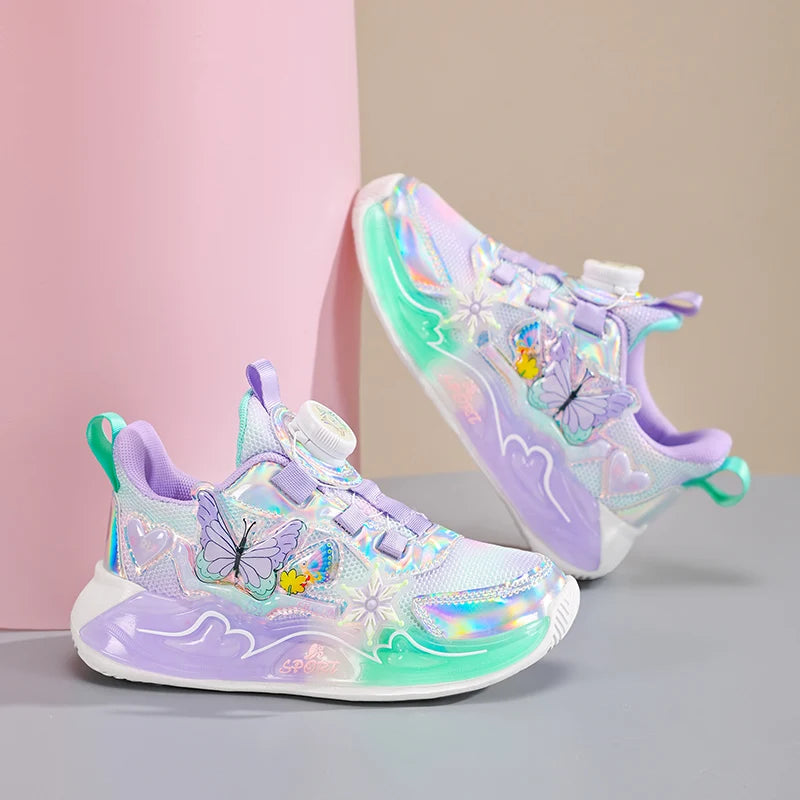 Cute Girls Sneaker Children Shoes Pink Purple Butterfly Printed Kids School Running School Sneaker Sports Tennis Shoes for girl.