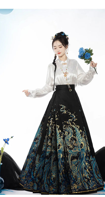 Original Dragon Phoenix Woven Gold Skirt Ma Mian Skirt Han Fu Makeup Hua Ming Ma Mian Skirt Women's Spring 2024 Chinese HANFU.