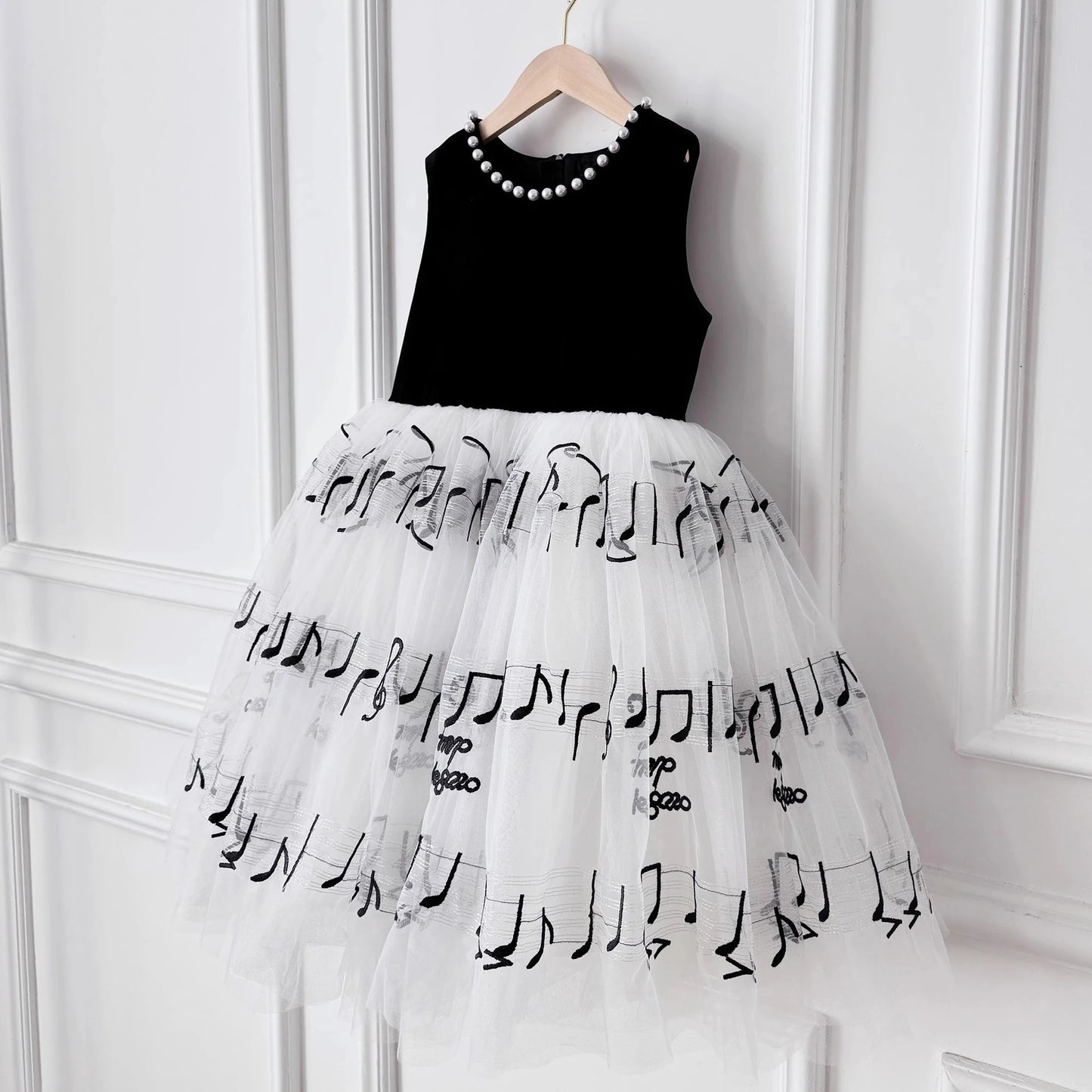 Gesticktes Tüllkleid für schwarze Mädchen, Perlenklavier, Performance-Kleid, Bühnenausstattung, Outfits, Sommer, Blumenspitze, formelle Kostümkleidung.