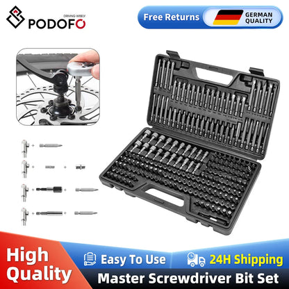 Podofo 208-teiliges Master-Schraubendreher-Bit-Set, 1/4 Zoll Sechskantschaft-Bit-Steckschlüsselsatz, Reparatur-Handwerkzeug-Set für den Heim- und Heimgebrauch