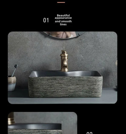 Jingdezhen Keramikgefäßwaschbecken – handgefertigtes rustikales Schwarz- und Sandkunstwaschbecken mit Spritzschutz-Design für den Badezimmer-Waschtisch individuell anpassbar