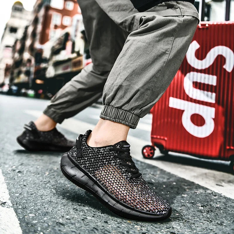 Summer Mesh Men Casual Shoes Comfortable Mens Walking Sneakers Breathable Hollow Man Running Shoes Lightweight Sport Shoes.