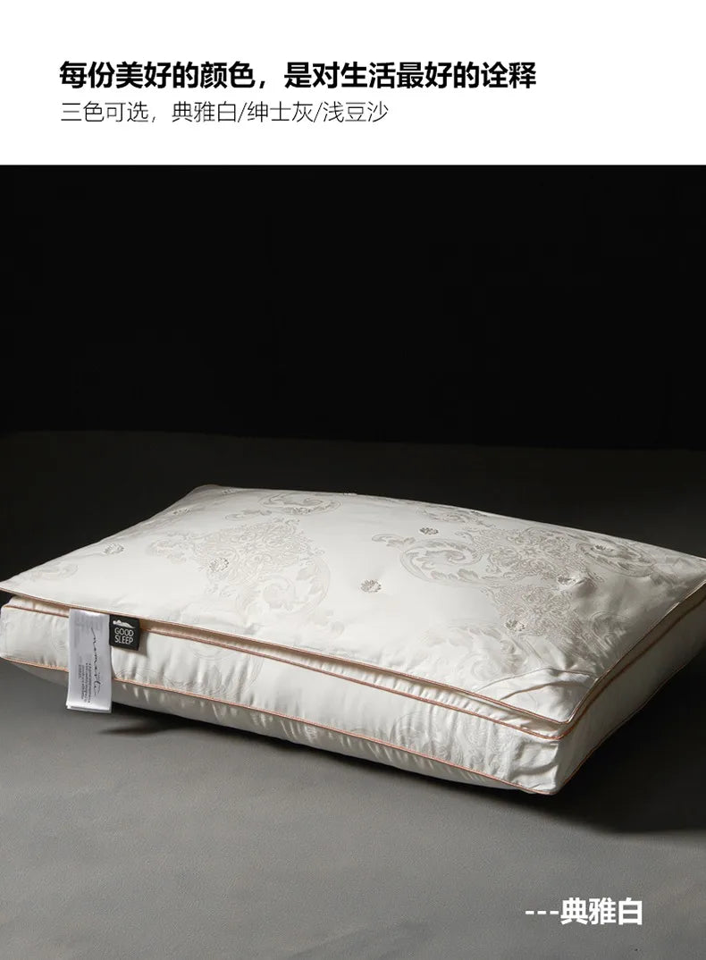 Pure Cotton Satin Jacquard Silk Pillows 48*74cm Mulberry silk Filling Anti Mite Soft Fluffy Hotel Sleeping Bedding Pillows.