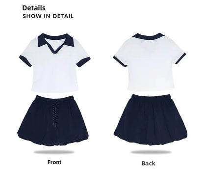 Korean College Style Half-length Shorts Floral Pants White Short-sleeved Set 2025 Versatile New Model Cotton V-neck T-shirt.