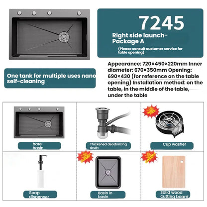 Kitchen Sink Stainless Steel Rice Grain Pattern Multifunctional Wear and Stain Resistant Large Single Slot Wash Dish Basin