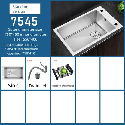 Kitchen Sink Stainless Steel Transversal Side Loading Side Holes Cafeteria Dish and Wash Vegetable Basin Large Size Single Slot
