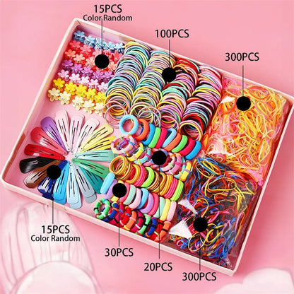 Kids Hair Accessories Set Boxed Hair Rings Leather Band Headband Hair Rope Hair Card Combination Female Baby Hair Accessories.