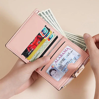 Slim Pu Leather Short Wallet Ins Multi Card Zipper Coin Wallet Strap Small Flower Card Bag Wallet Zipper Strap Women's Girl.