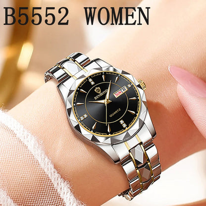 BINBONDB5552 30M Waterproof Luminous New Luxury Brand Quartz Womens Watches  Date Wristwatch Fashion Business Womens Watches.