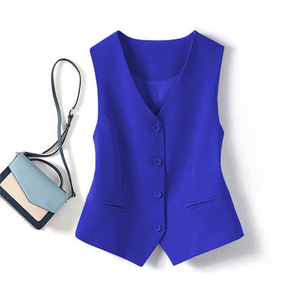 Frühling Sommer Koreanische Mode Weste 2025, Neue Frauen Kurze Mode V-ausschnitt Ärmellose Casual Blazer Weste Mäntel Weibliche Tops