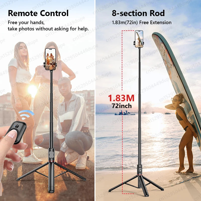 Selfie Stick with Wireless Bluetooth Remote, Portable 72 Inch Aluminum Alloy Selfie Stick Phone Tripod for iOS Android Cellphone.
