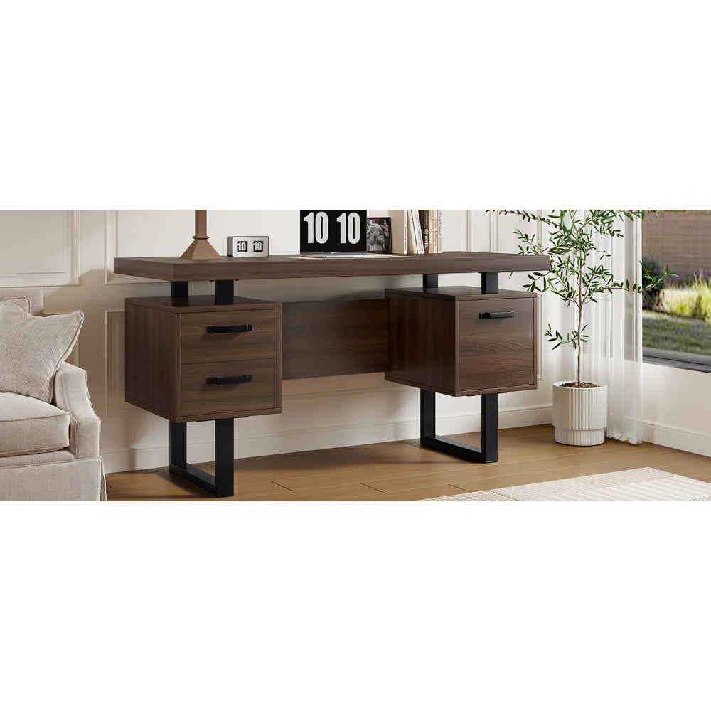 Moderner Schreibtisch im minimalistischen Stil, MDF-Desktop mit hochwertigem Stahlrohr, super langlebig, Aufbewahrungsdesign, geräuschlose Schublade