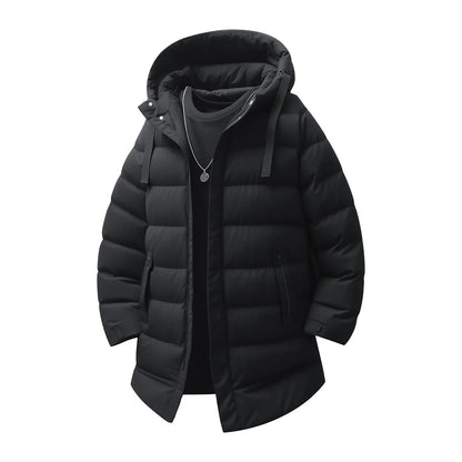 New Winter Men's Mid-Length Cotton-Lined Coat Business-Casual Windproof Warmth Fashionable Hooded Jacket Stylish Menswear