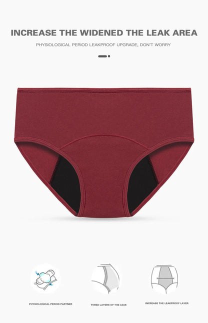 Women's Physiological Briefs 4-Layer Absorbent Leakproof Menstrual Pantie Euro Size Girl Period Panty Mid Waist Cotton Underwear.