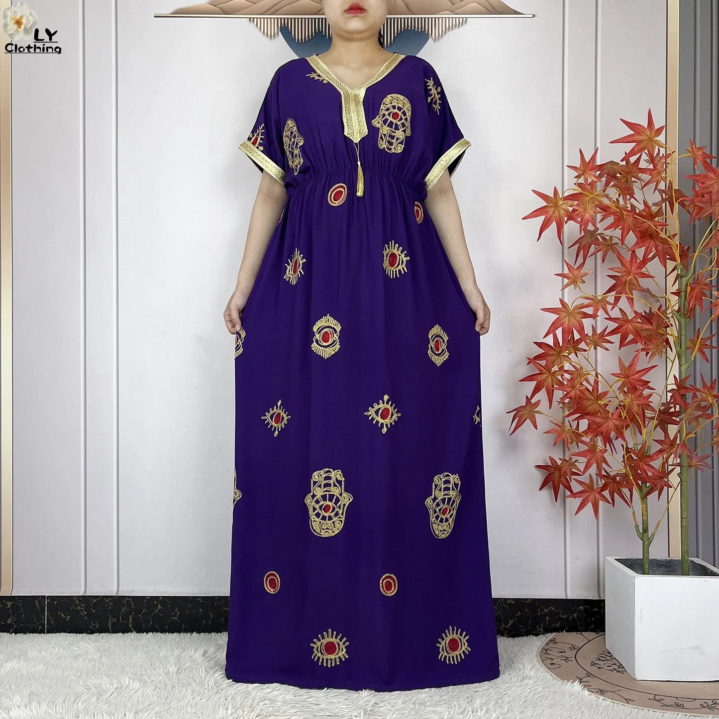 New Dubai Fashion Women Party Evening Dress 2024 Summer Short Sleeve Elasticity Embroidery Femme Robe African Islam Loose Abaya.
