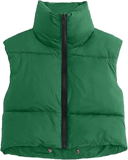 Herbst und Winter Damen kurze Baumwolle Daunenweste kurze Stehkragen warme ärmellose Steppweste Outdoor-Reisejacke Tops