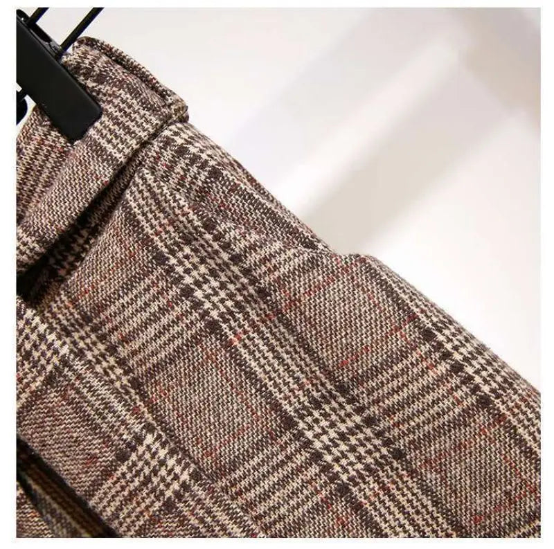 Khaki Plaid Vintage A-line High Waist Lace Up Buttons Loose Women's Skirt Mid-Calf Long Skirts For Women Clothing Fashion 2024.