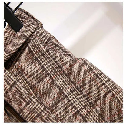 Khaki Plaid Vintage A-line High Waist Lace Up Buttons Loose Women's Skirt Mid-Calf Long Skirts For Women Clothing Fashion 2024.