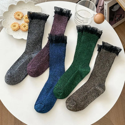 Design Socks For Women Cute Sweet Daily Casual Korean Style Women's Socks Autumn Winter Long Fashion Lace Edge Chaussettes Femme.