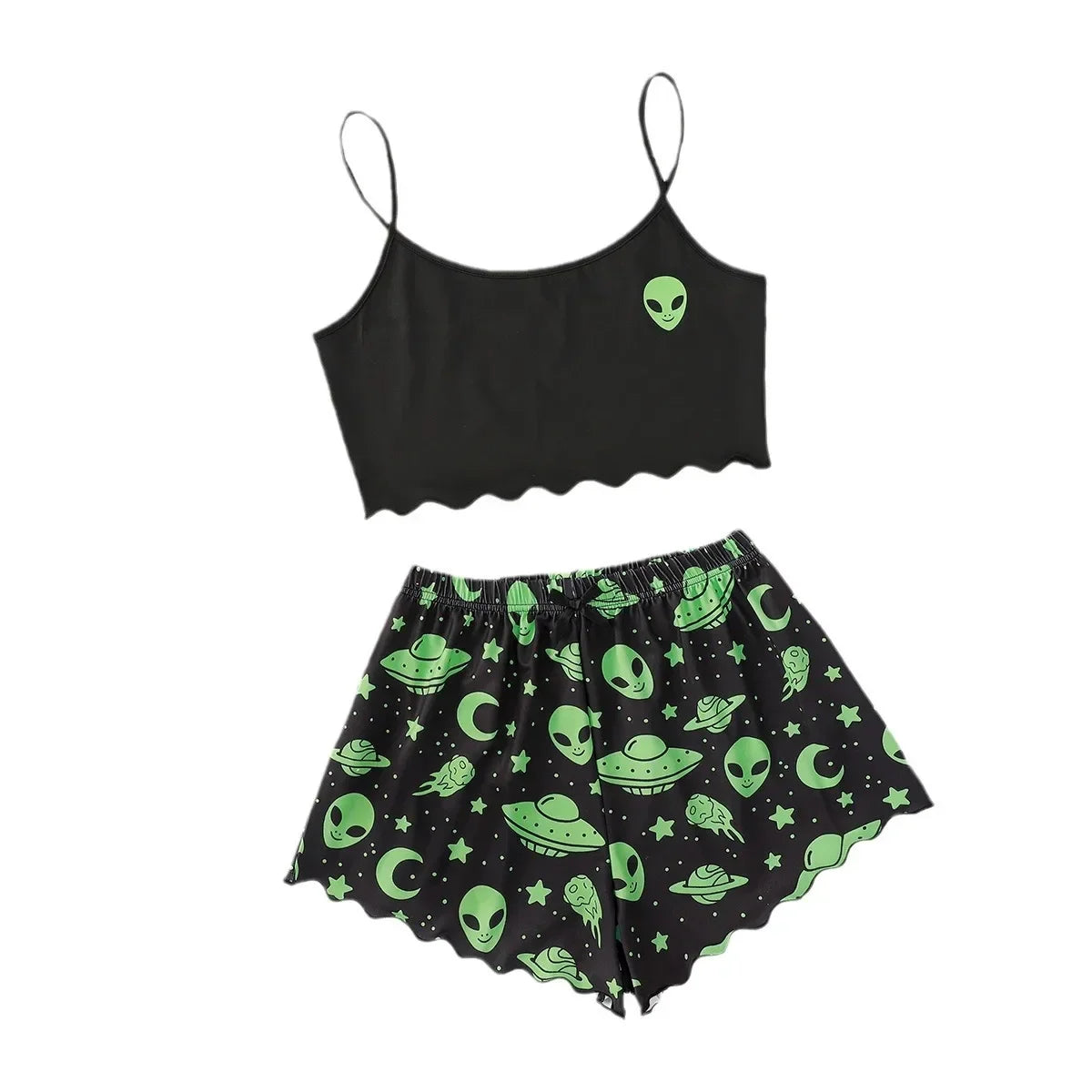 Sexy Alien Print Sling Nachtwäsche frauen Pyjamas Set V-ausschnitt Pyjamas Weibliche Homewear Ärmellose Nette Top Und Shorts.