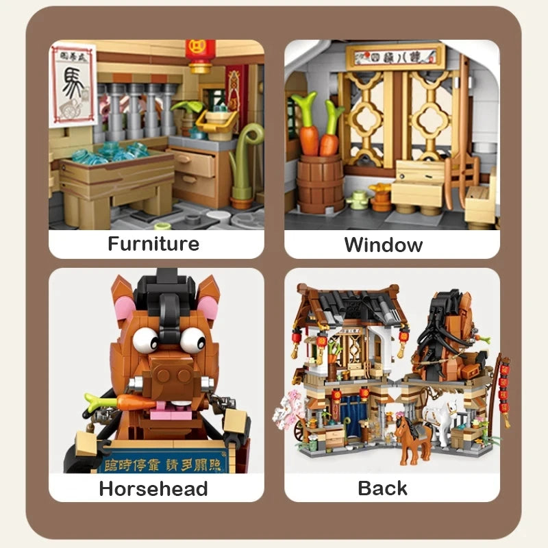 Street View Series Building blocks Izakaya Shaved Ice Shop Takoyaki Shop Coffee shop Panda Tea House model children's gift