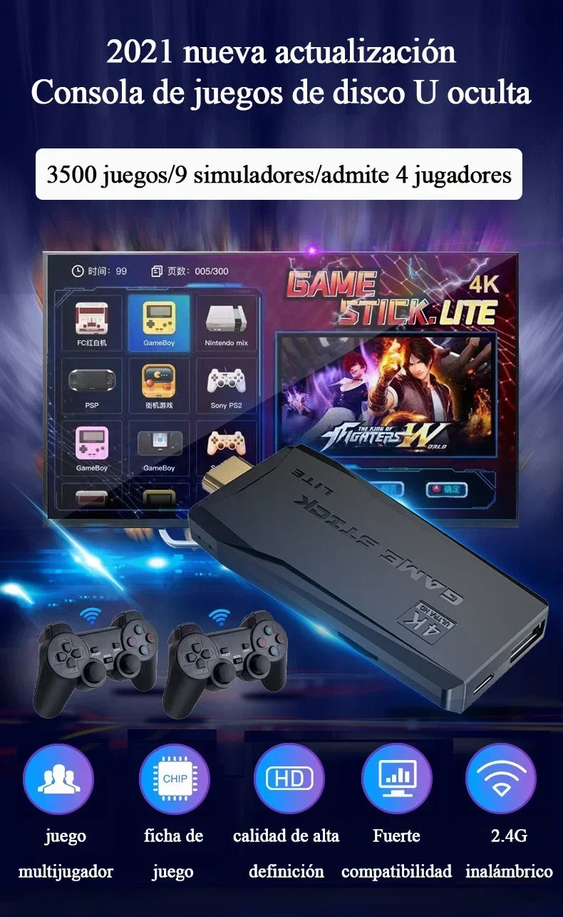 Retro Video Game Console Stick M8 Wireless Controller 4K 20000 Emulators 9 Built-in Games PS1 Compatible Gift for Kids.