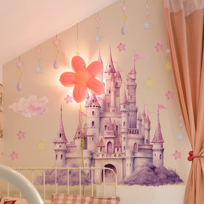 2sheet/set Pink Castle Wall Decals,  Clouds Stars Wall Stickers, Balloon Wall Decor for Kids Girls Bedroom Nursery Home.