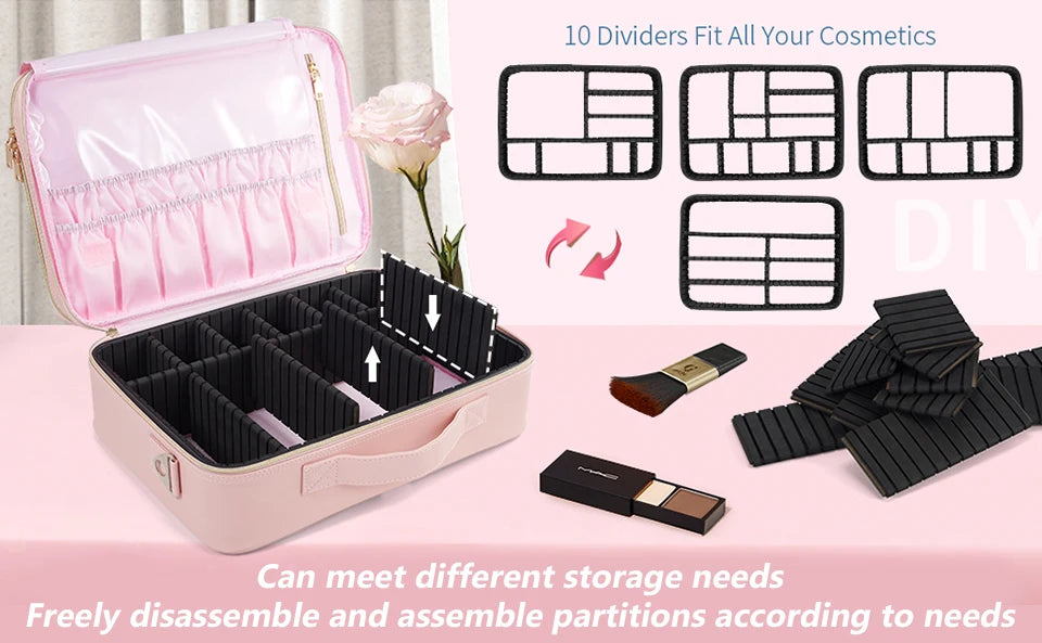 Professional Makeup Bag Extra Large Cosmetic Train Case Make Up Brush Organizer Storage Box Manicure Artist Bags with Dividers.