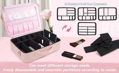 Professional Makeup Bag Extra Large Cosmetic Train Case Make Up Brush Organizer Storage Box Manicure Artist Bags with Dividers.